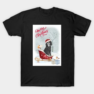 Black Cavapoo Merry Christmas Santa Dog T-Shirt